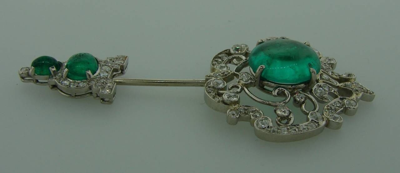 Cartier Art Deco Emerald Diamond Platinum Jabot Pin Brooch 1