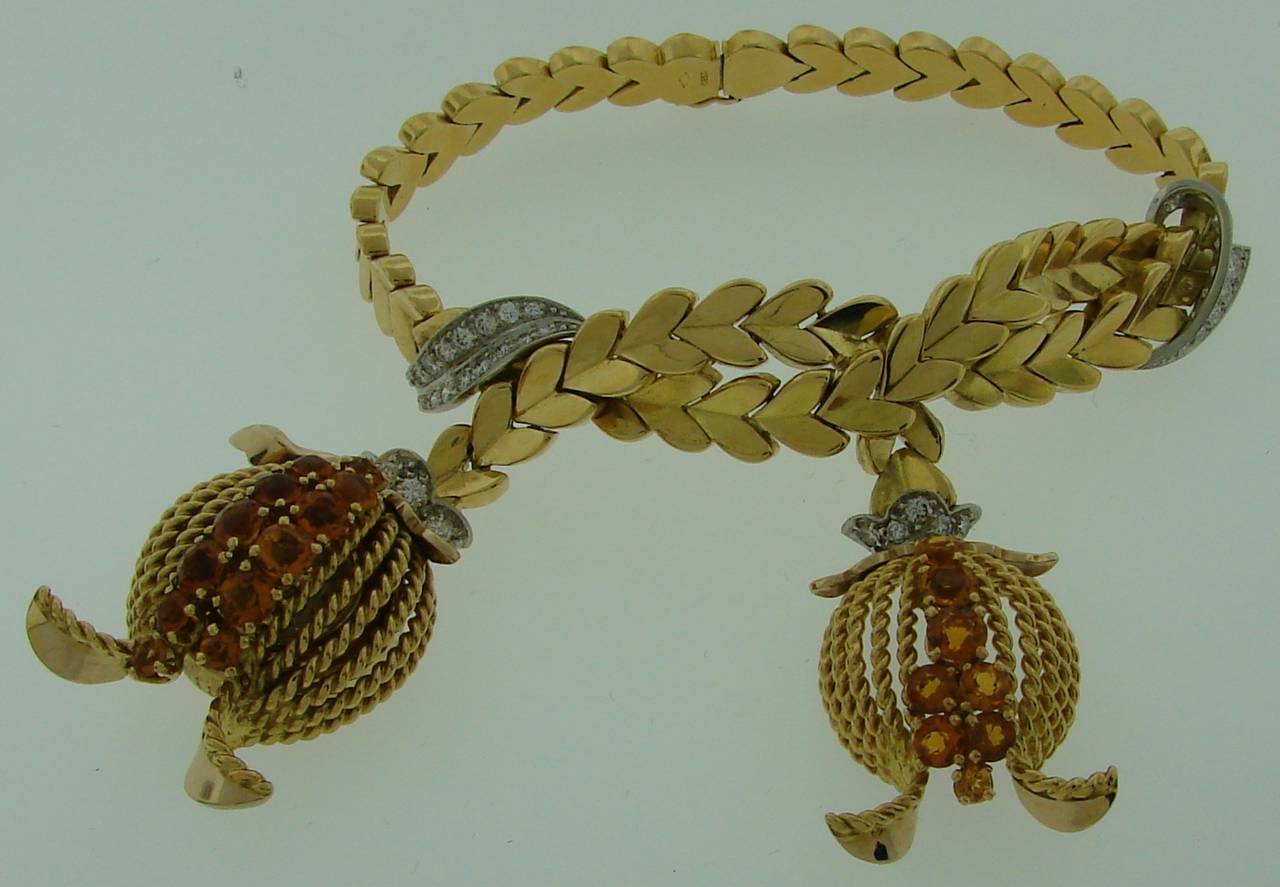 Omega Lady's Yellow Gold Diamond Citrine Retro Charm Watch Bracelet In Excellent Condition In Beverly Hills, CA