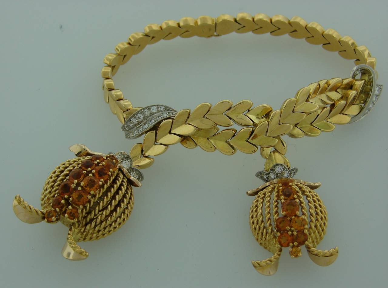 Women's Omega Lady's Yellow Gold Diamond Citrine Retro Charm Watch Bracelet