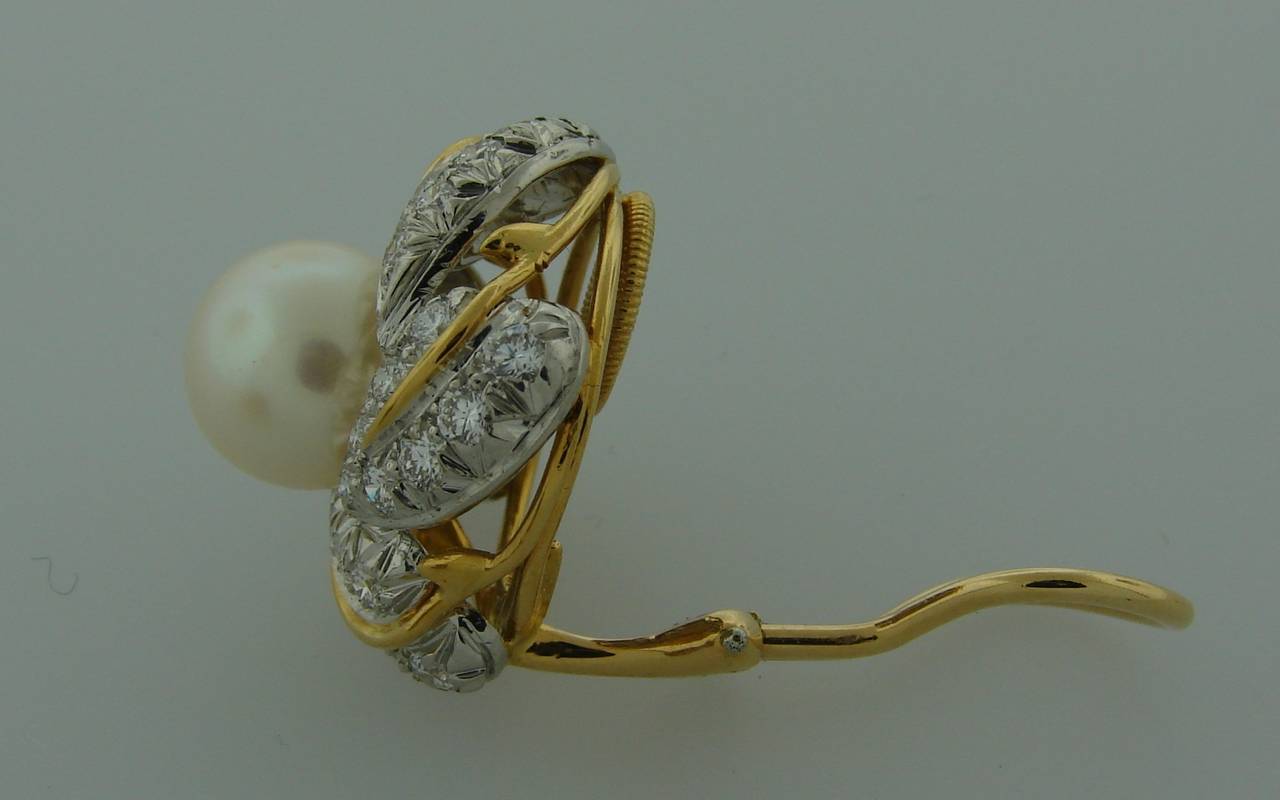 Vintage Tiffany & Co. Schlumberger Earrings Pearl Diamond 18k Gold 1