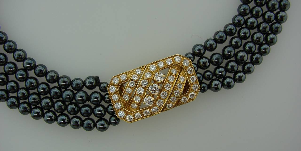 Van Cleef & Arpels Hematite Diamond Gold Necklace and Bracelet Set In Excellent Condition In Beverly Hills, CA