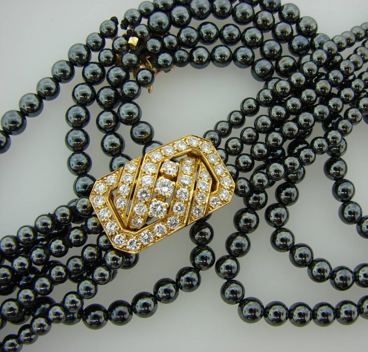 Women's Van Cleef & Arpels Hematite Diamond Gold Necklace and Bracelet Set