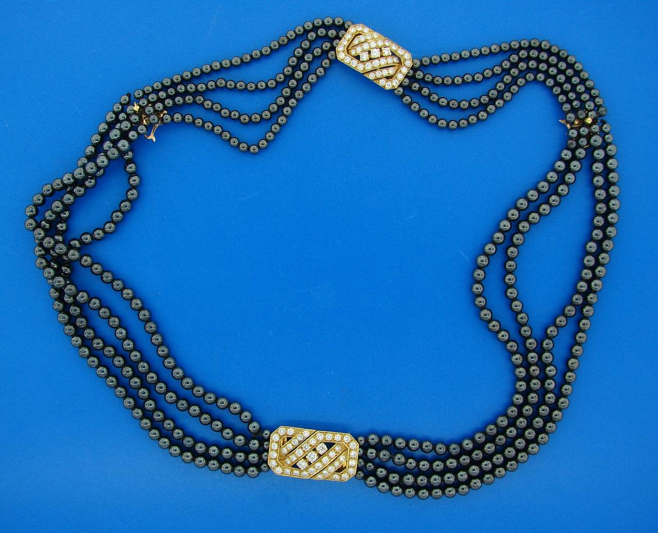 Modern Van Cleef & Arpels Hematite Diamond Gold Necklace and Bracelet Set