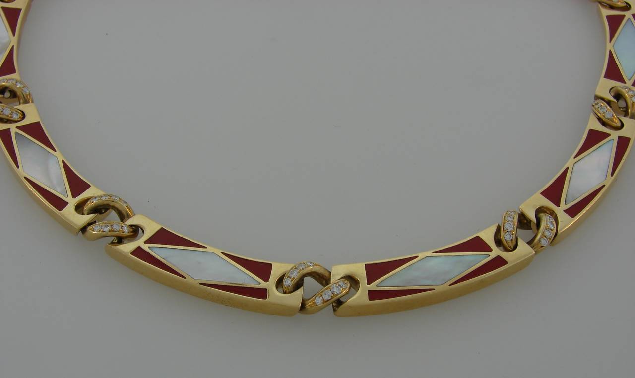 Women's Bulgari Mother-of-Pearl Enamel Diamond Gold Necklace