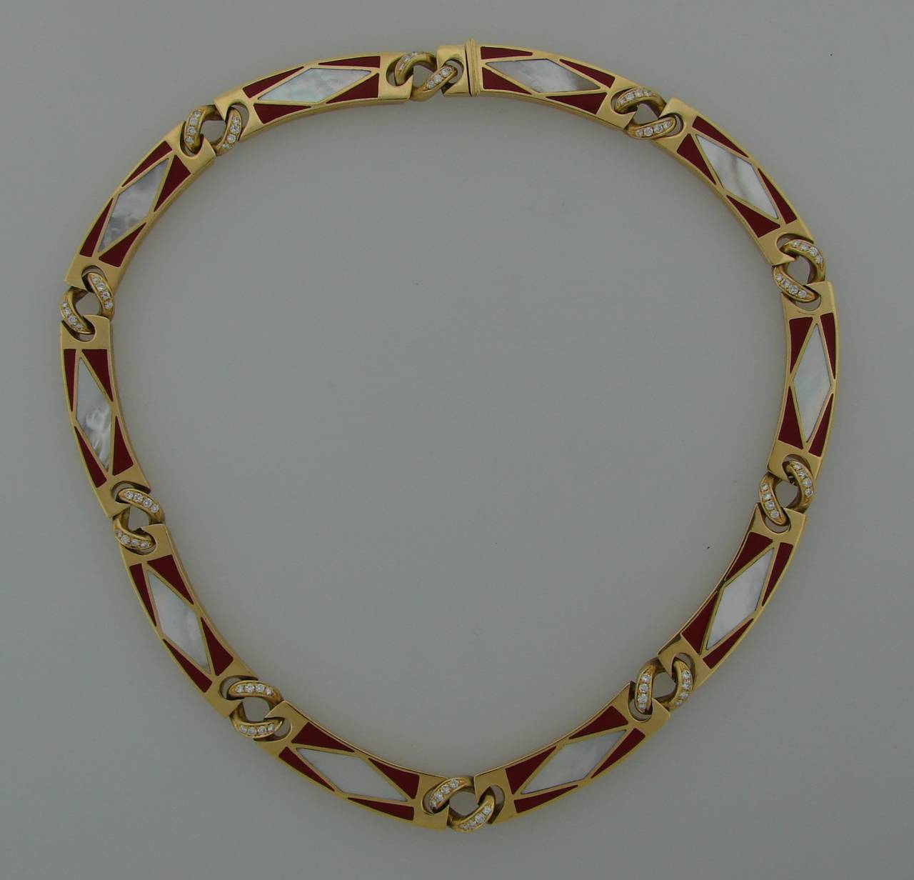 Modern Bulgari Mother-of-Pearl Enamel Diamond Gold Necklace