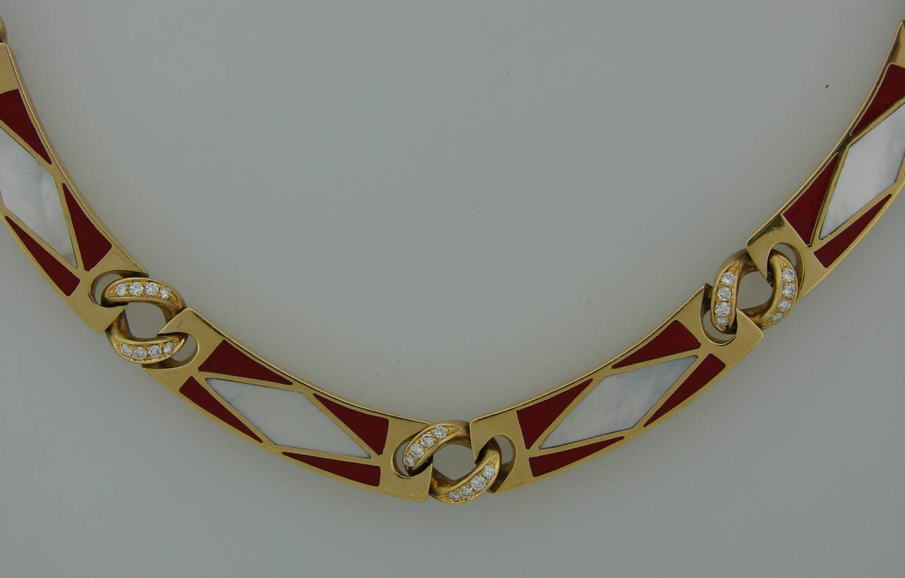 Bulgari Mother-of-Pearl Enamel Diamond Gold Necklace 1