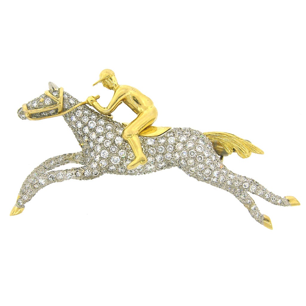 Tiffany & Co. Diamond Gold Platinum Jockey Horse Pin Brooch