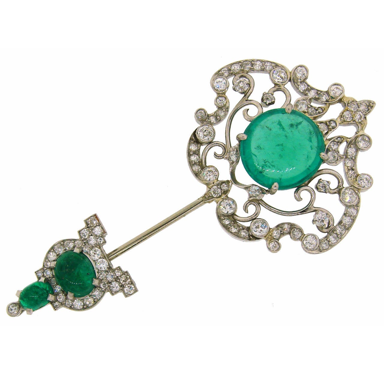 Cartier Art Deco Emerald Diamond Platinum Jabot Pin Brooch
