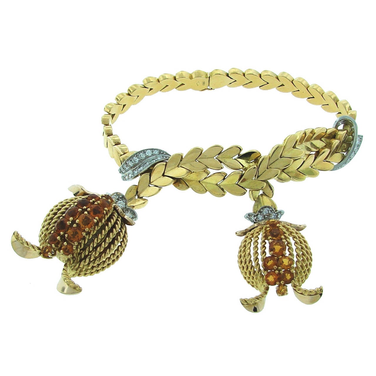 Omega Lady's Yellow Gold Diamond Citrine Retro Charm Watch Bracelet