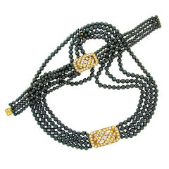 Van Cleef & Arpels Hematite Diamond Gold Necklace and Bracelet Set
