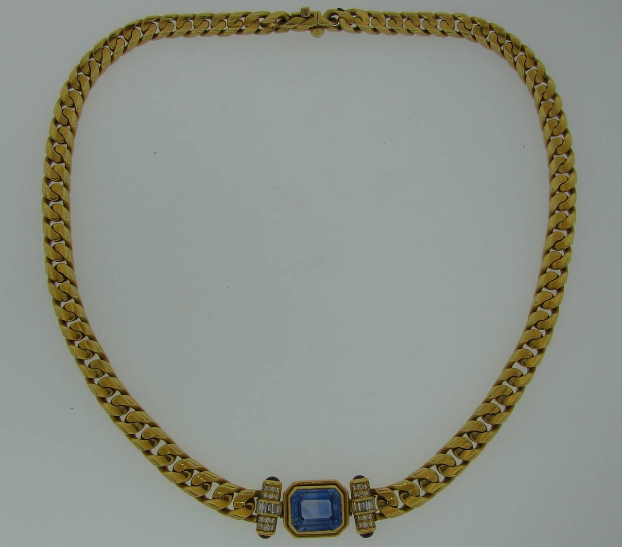 Mixed Cut 1970s Bulgari Sapphire Ruby Diamond Gold Necklace