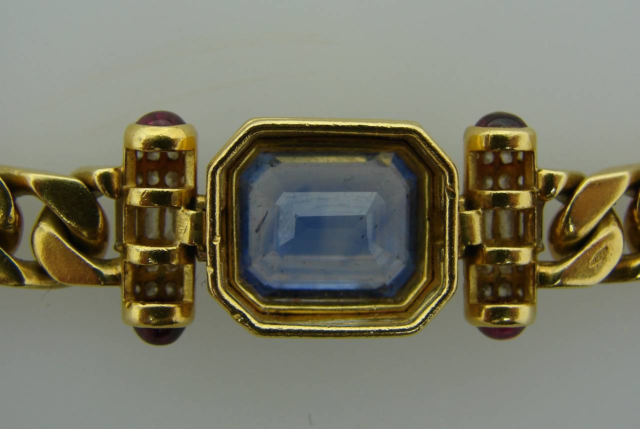 1970s Bulgari Sapphire Ruby Diamond Gold Necklace 1