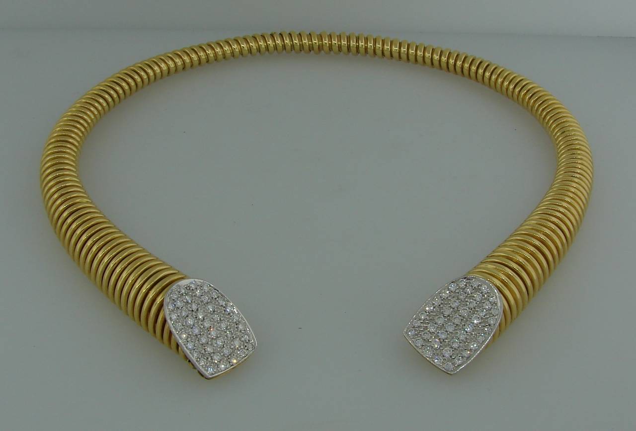 1970s Cartier Italy Diamond Gold Tubogas Choker Necklace In Excellent Condition In Beverly Hills, CA