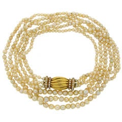 Natural Saltwater Pearl Necklace with Diamond Gold Clasp 6