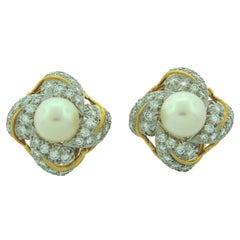 Vintage Tiffany & Co. Schlumberger Earrings Pearl Diamond 18k Gold