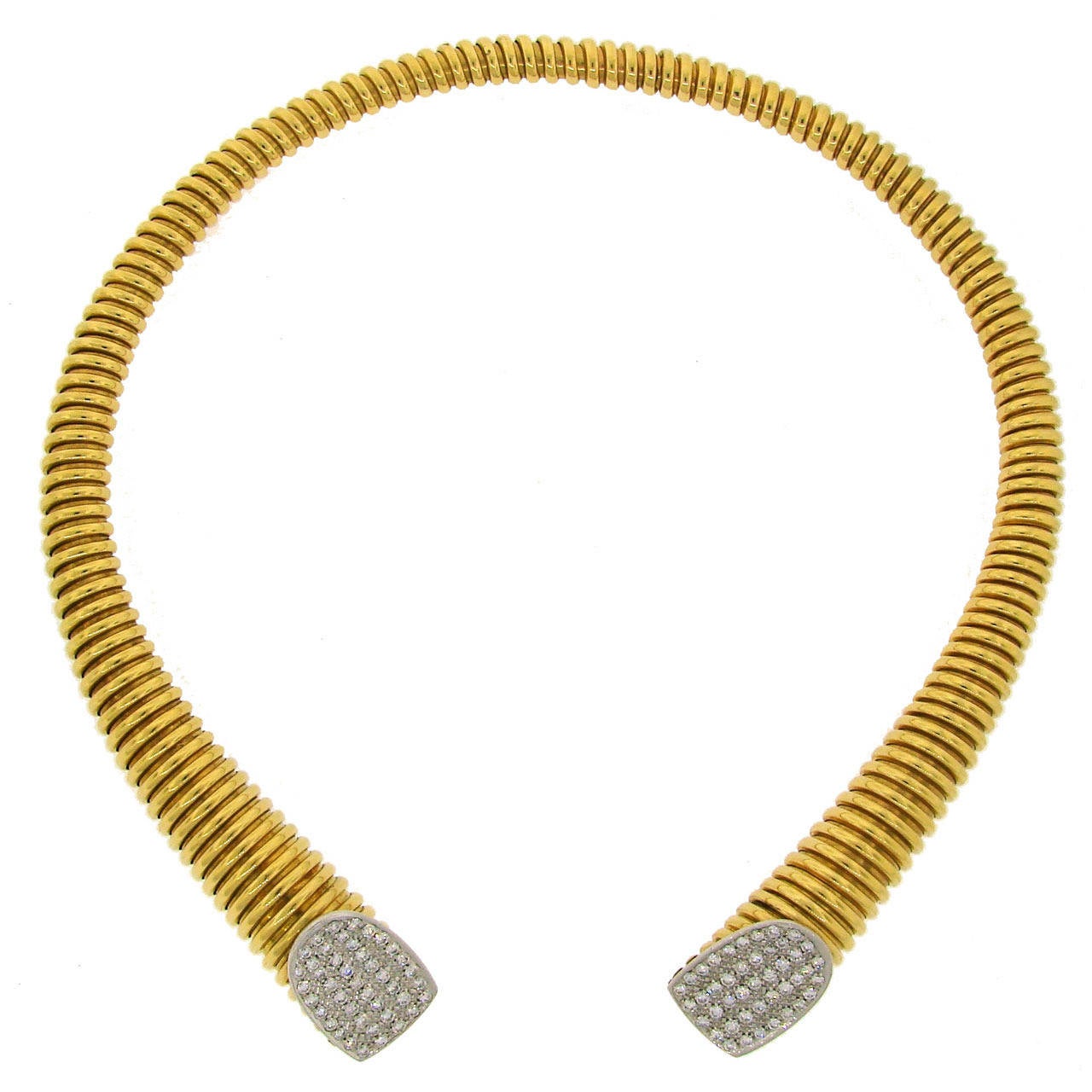1970s Cartier Italy Diamond Gold Tubogas Choker Necklace
