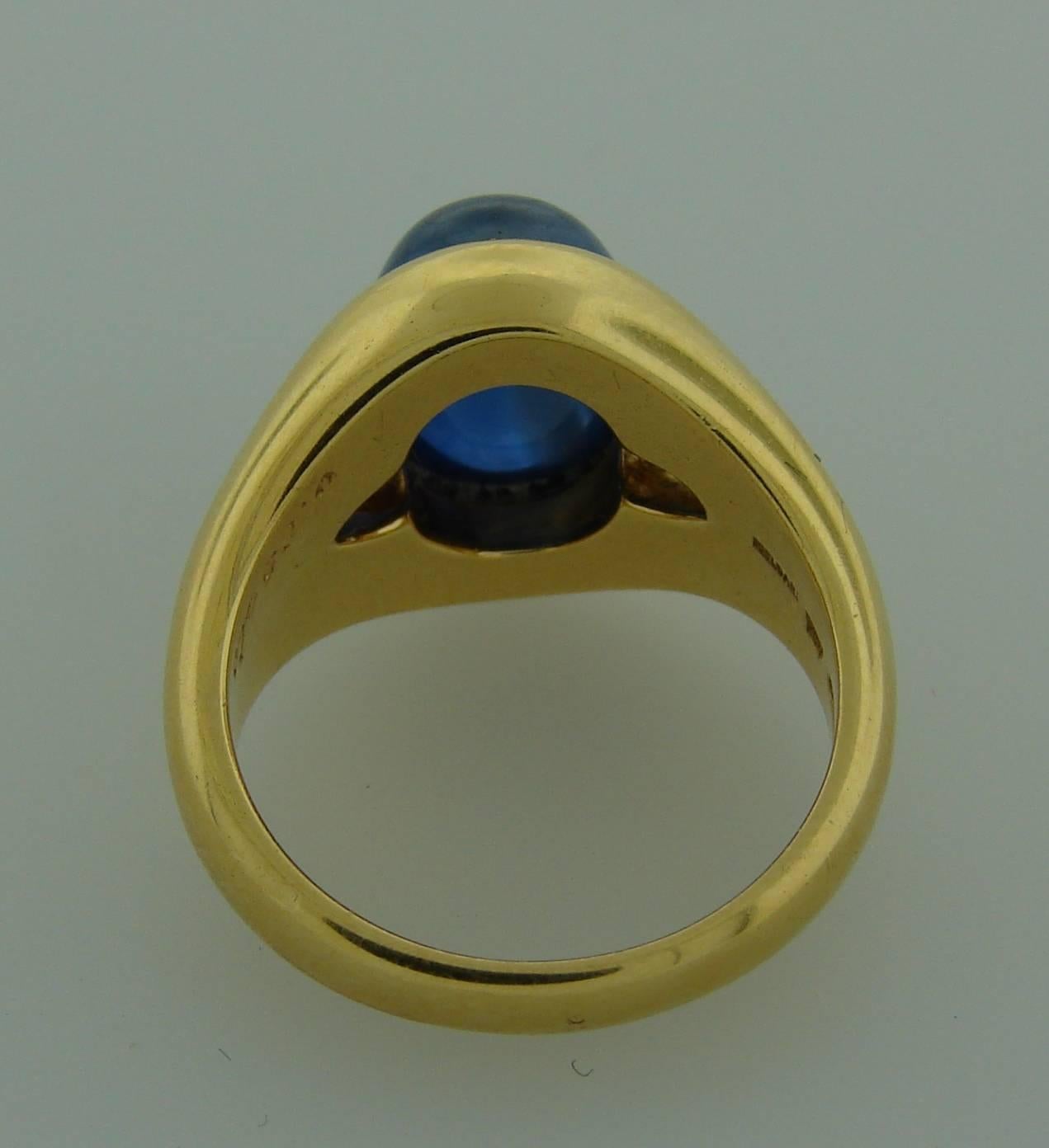 Women's or Men's 1970s Bulgari Cabochon Sapphire Diamond Gold Ring