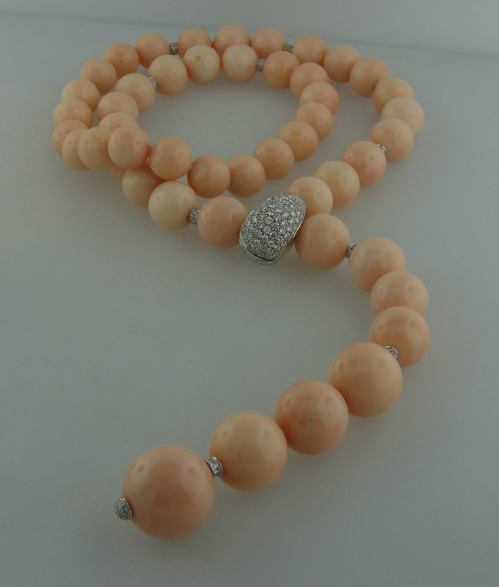 Women's Angel Skin Coral Beads Diamond Gold Necklace