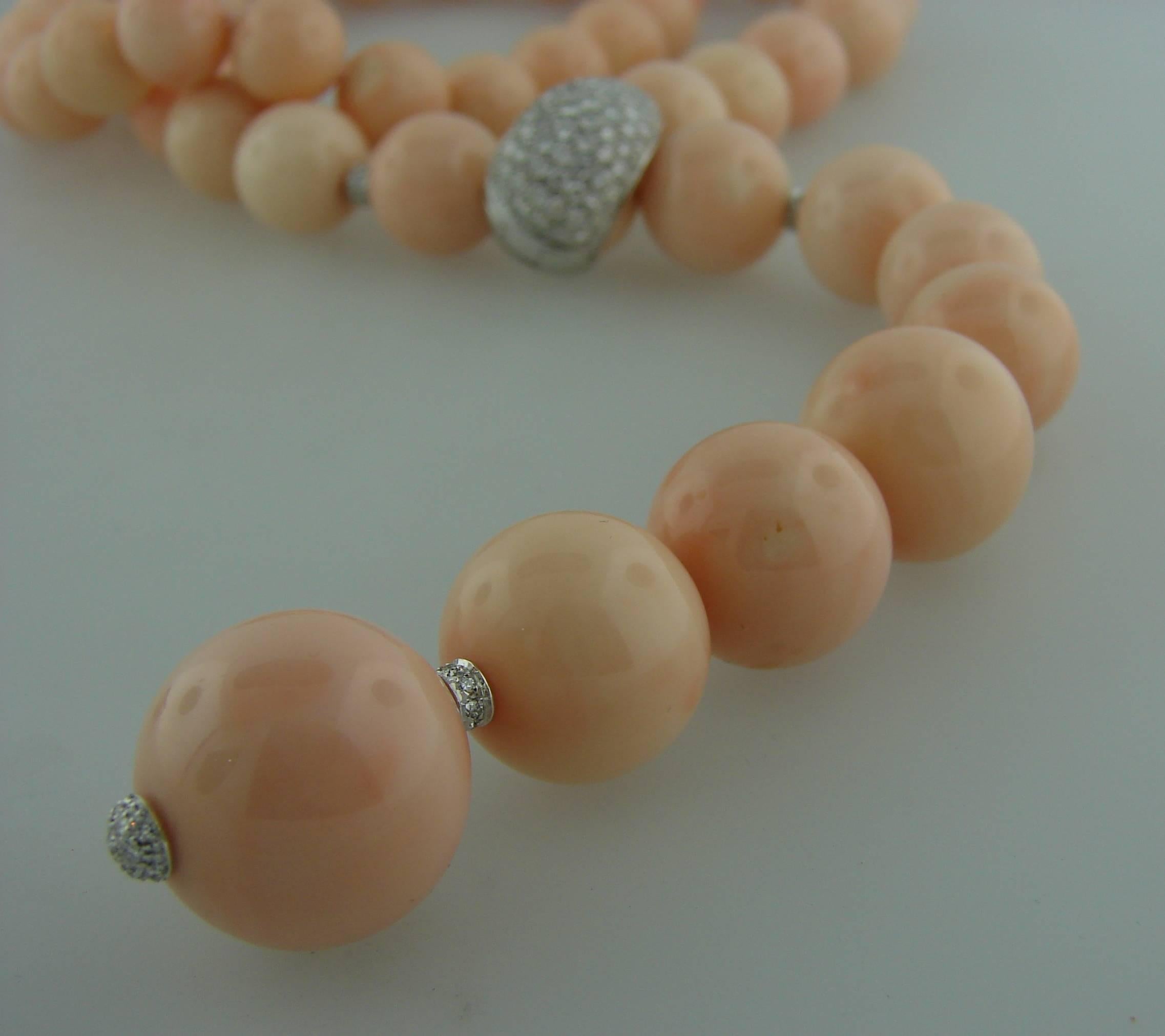 Angel Skin Coral Beads Diamond Gold Necklace 4