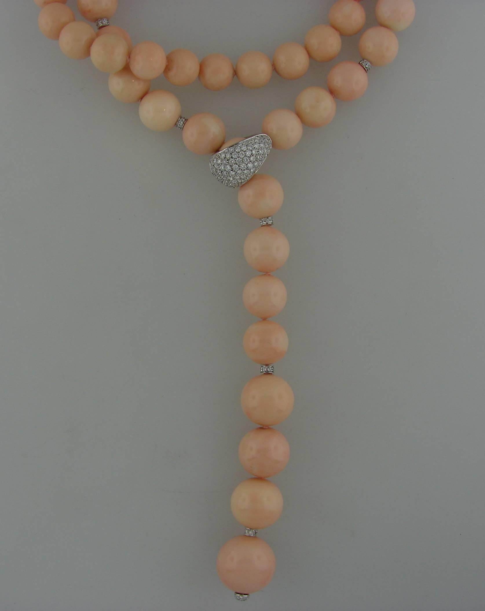 Angel Skin Coral Beads Diamond Gold Necklace 1