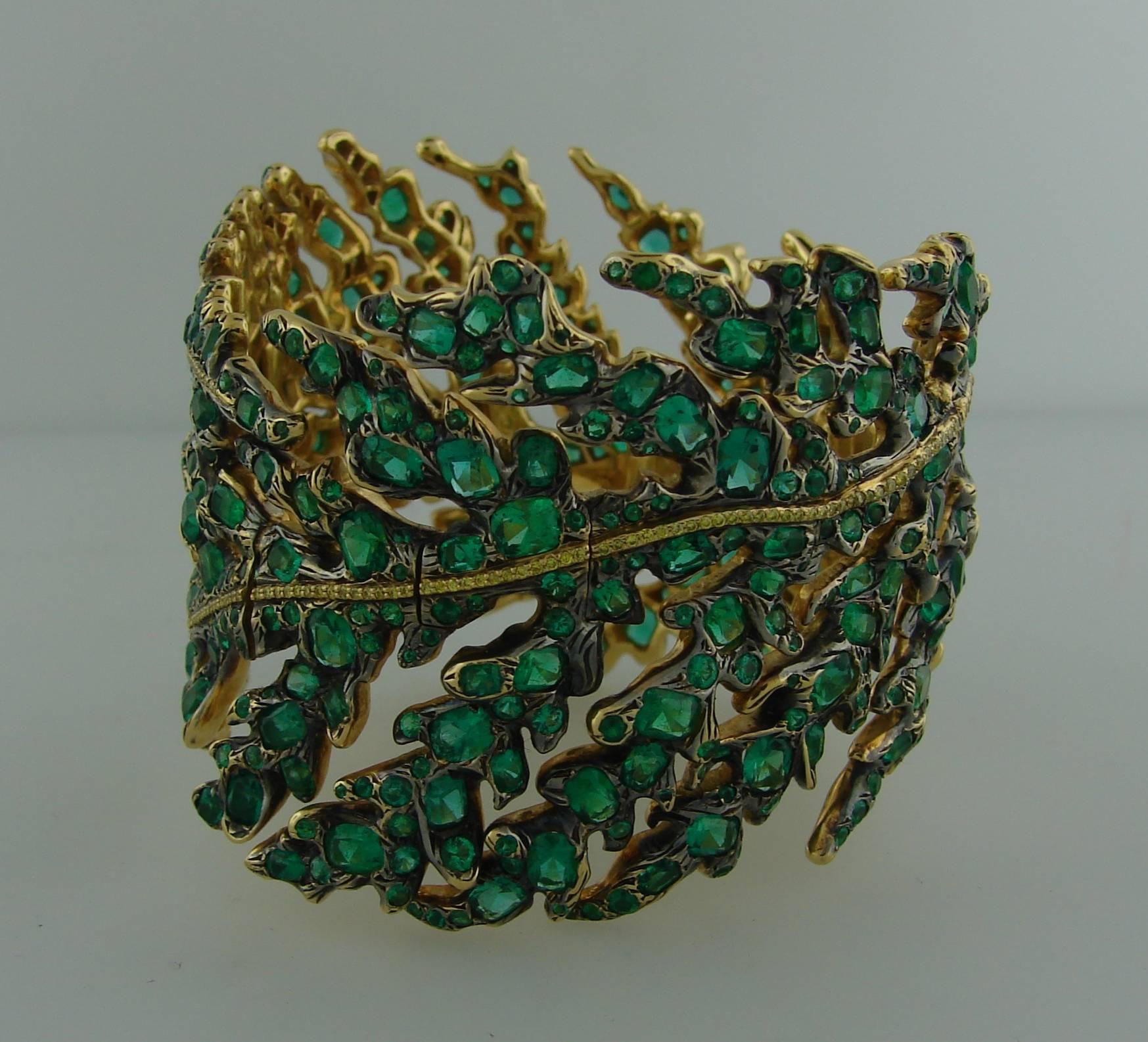 Mixed Cut Michele della Valle Emerald Fancy Yellow Diamond Gold Bracelet For Sale