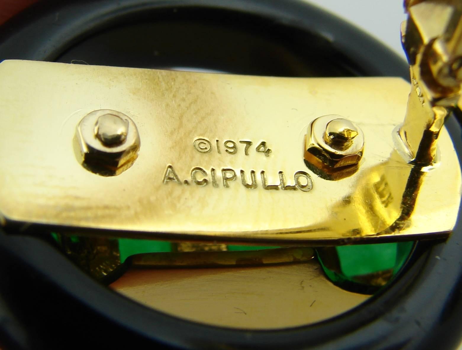 1974 Aldo Cipullo Jade Black Onyx Gold Earrings 4