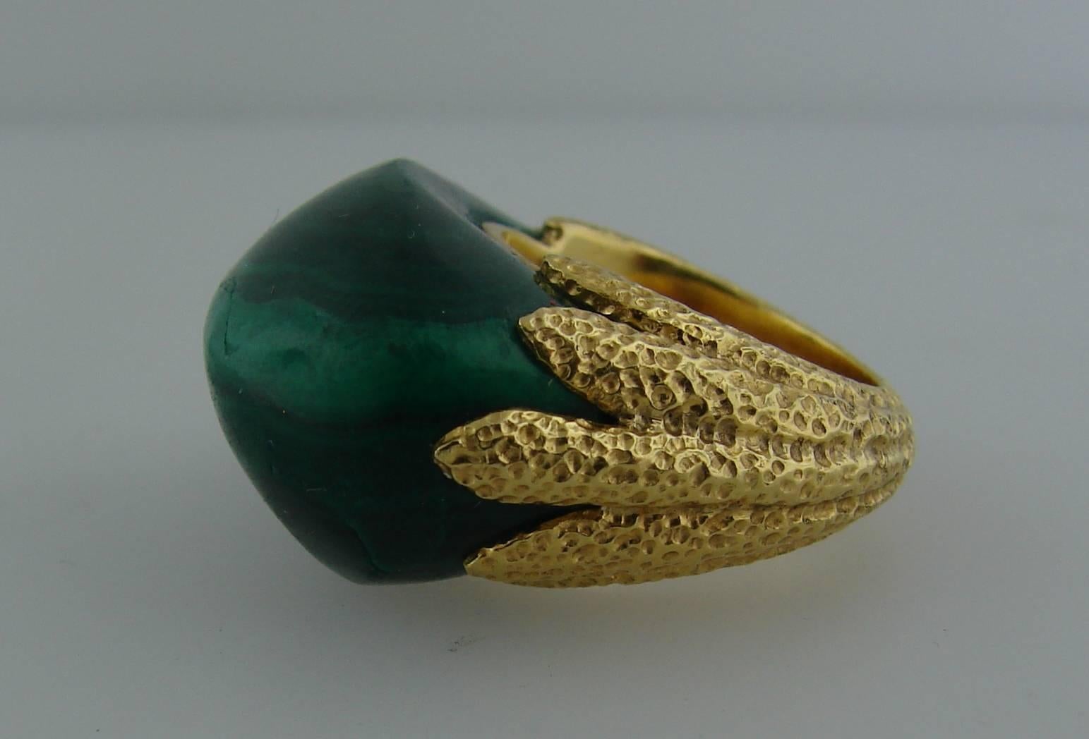 Women's or Men's 1970s Van Cleef & Arpels Malachite Gold Ring