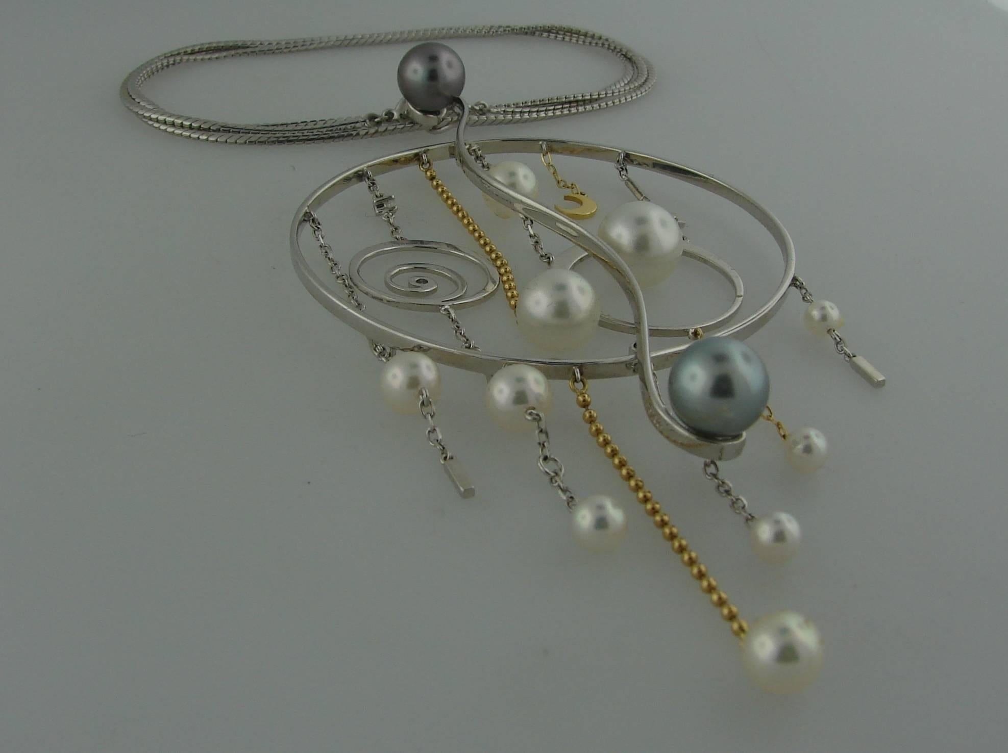 Mikimoto Pearl Diamond Gold Pendant Necklace Earrings Set 2