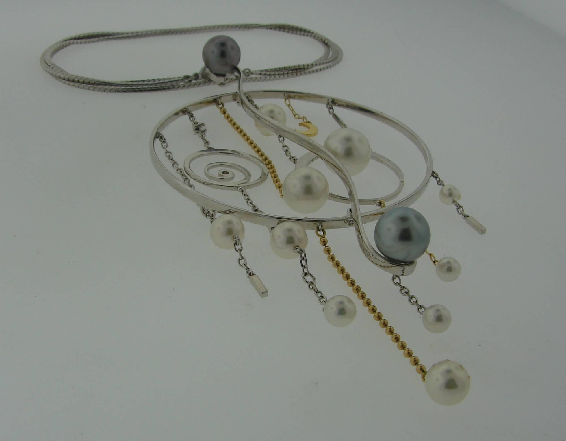 Mikimoto Pearl Diamond Gold Pendant Necklace Earrings Set 3