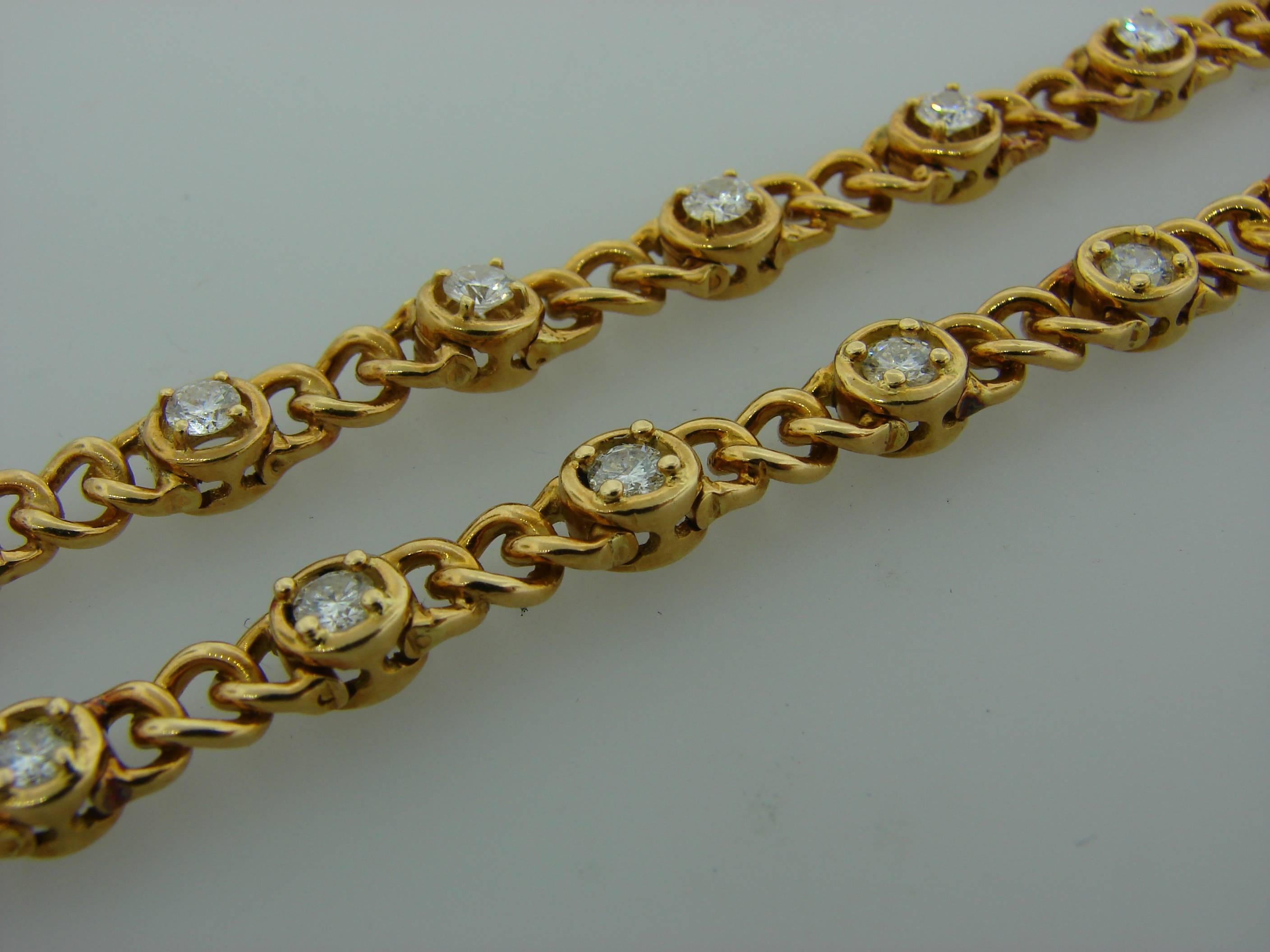 1980s Van Cleef & Arpels Pair of Diamond Gold Bracelets Necklace In Excellent Condition In Beverly Hills, CA