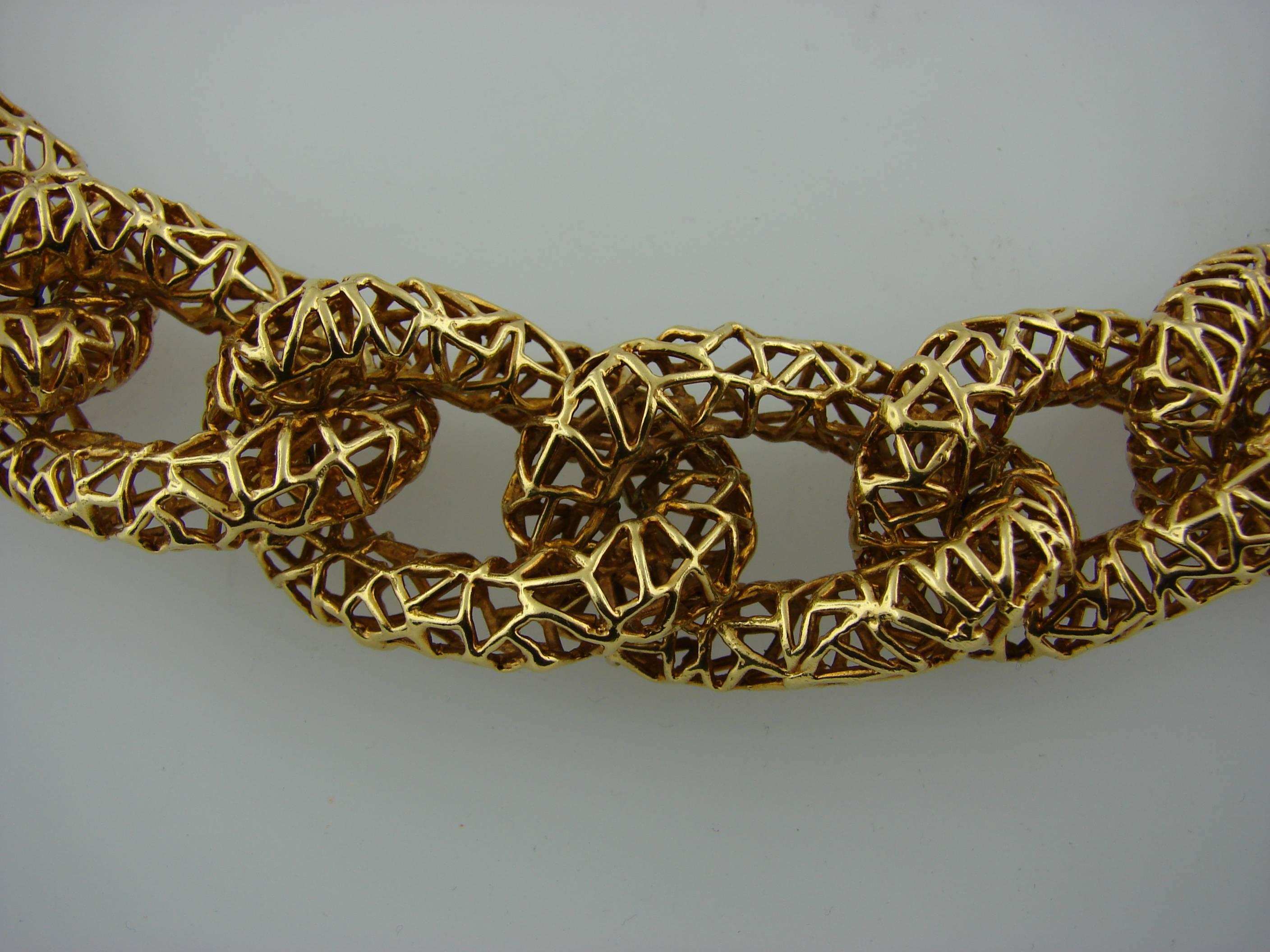 1980s Tiffany & Co. Gold Openwork Massive Chain Link Necklace 2