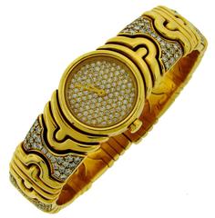 Bulgari Lady's Yellow Gold Diamond Parentesi Quartz Wristwatch