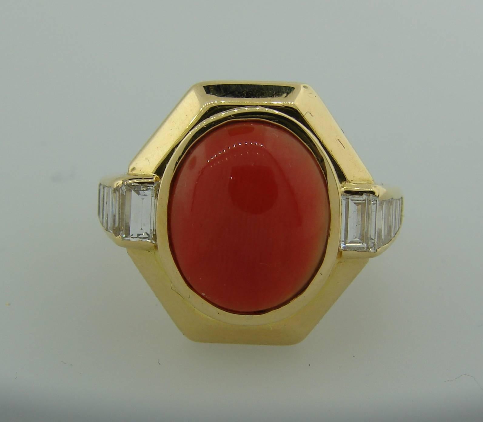Women's 1980s BULGARI BVLGARI Coral Diamond Gold Ring