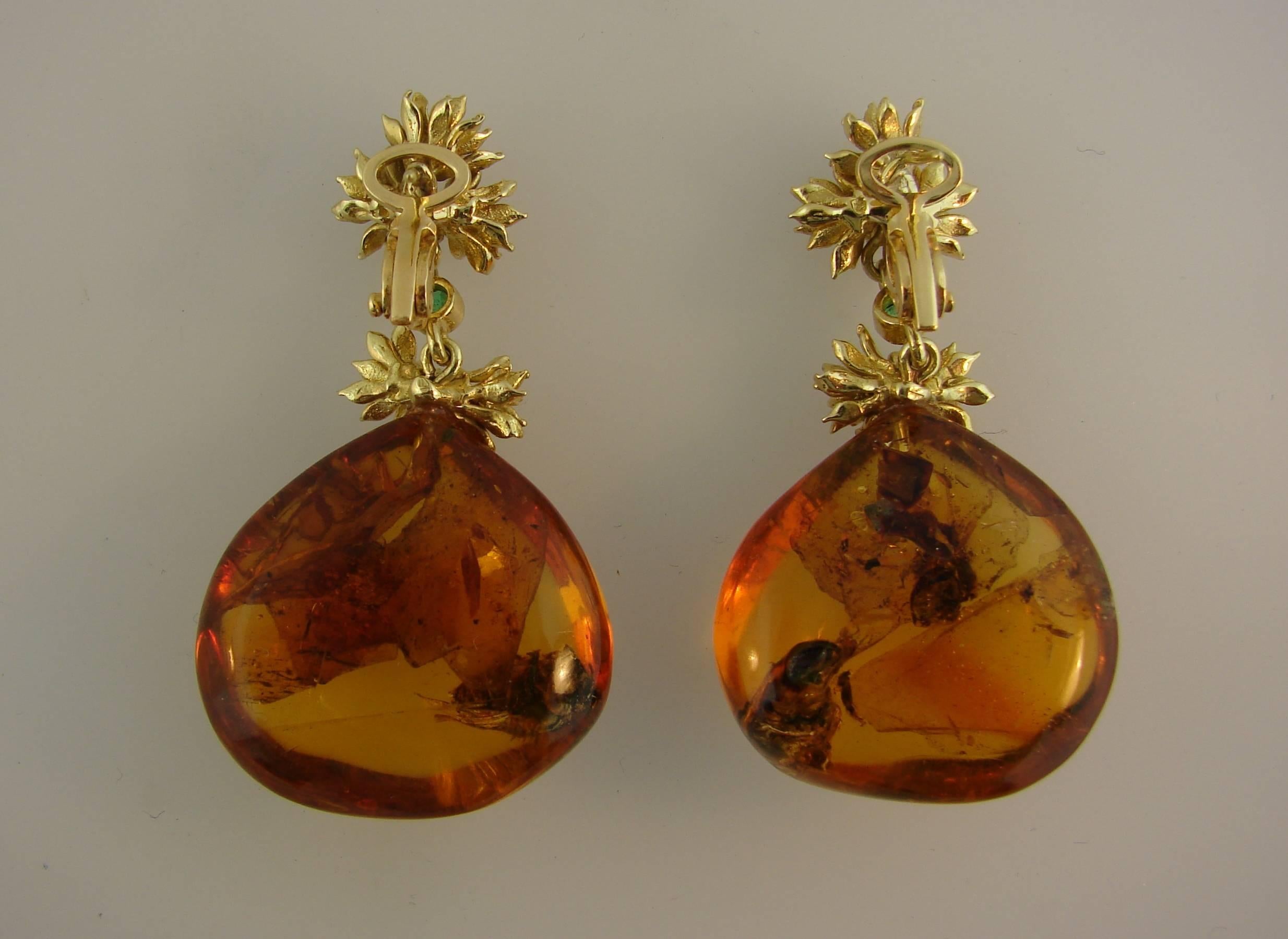 Women's 1970s Cipullo Amber Emerald Gold Earrings