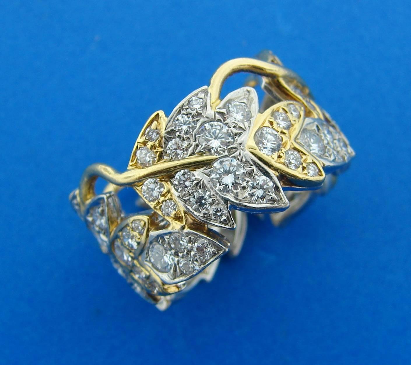 Tiffany & Co. Schlumberger Diamond Gold Platinum Band Ring In Excellent Condition In Beverly Hills, CA