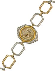 DeLaneau Lady's Yellow Gold Diamond Wristwatch