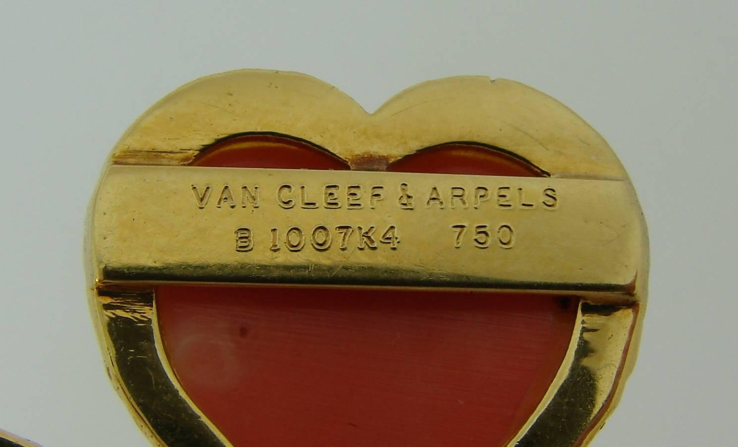 1950s Van Cleef & Arpels Coral Diamond Gold Clover Clip Pin Brooch 2