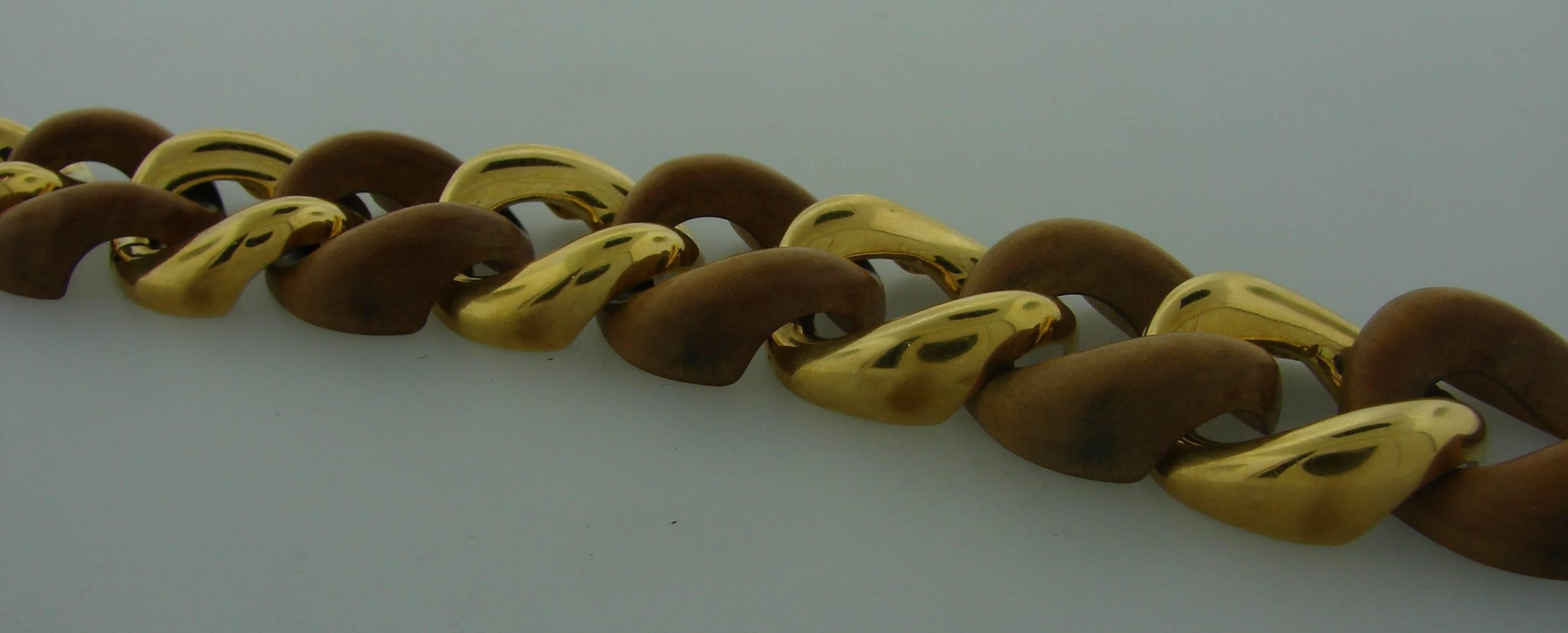 1960s Seaman Schepps Wood Gold Link Bracelet 1