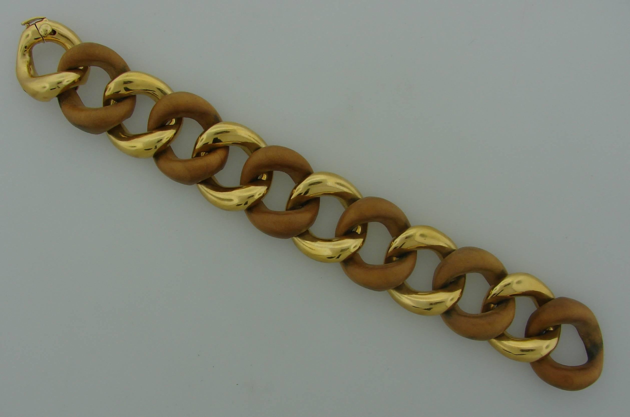 1960s Seaman Schepps Wood Gold Link Bracelet 2