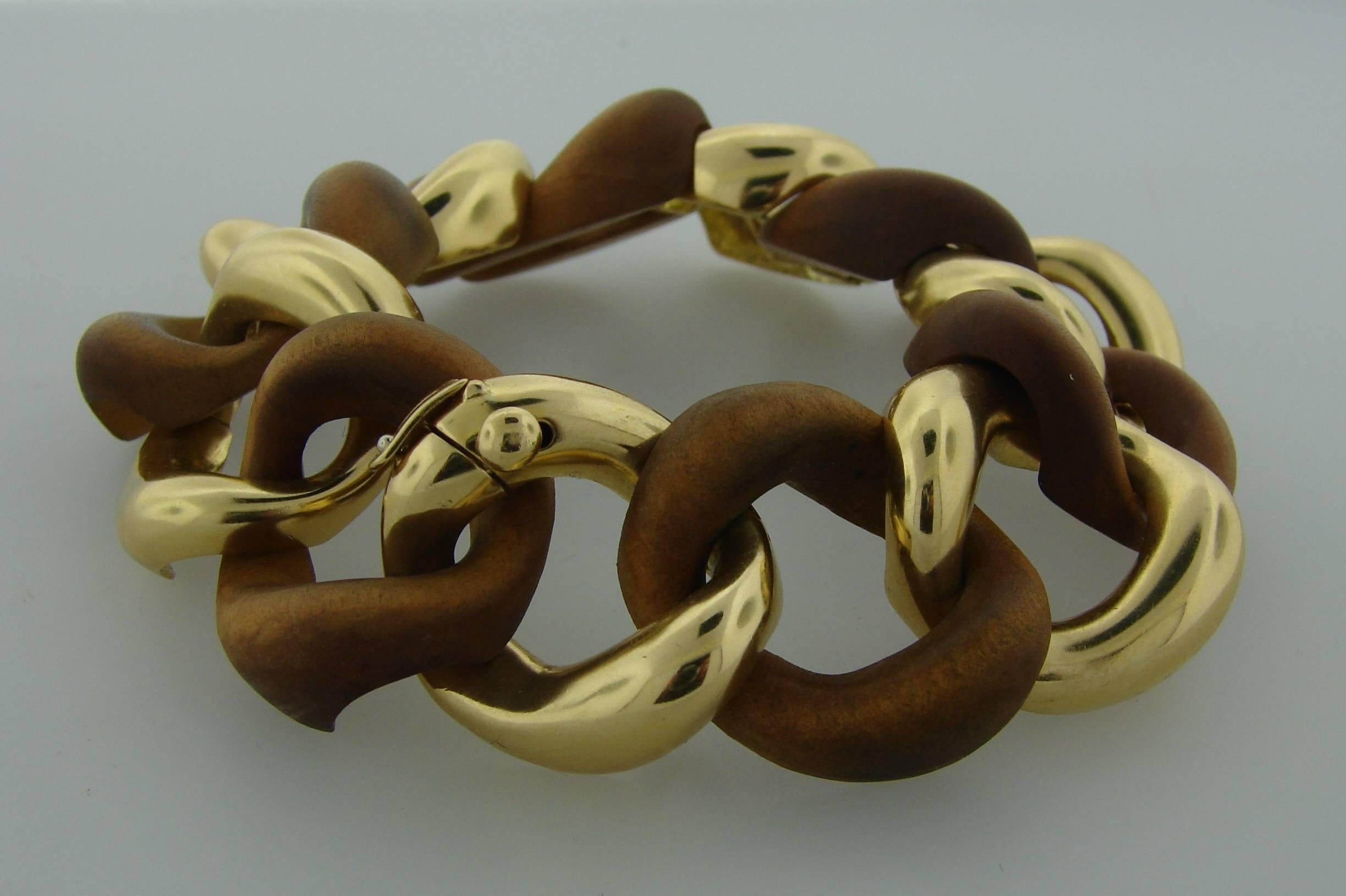 Women's or Men's 1960s Seaman Schepps Wood Gold Link Bracelet