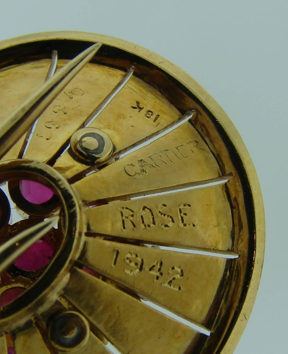 1942 Cartier Ruby Diamond Gold Clip Pin Brooch 2