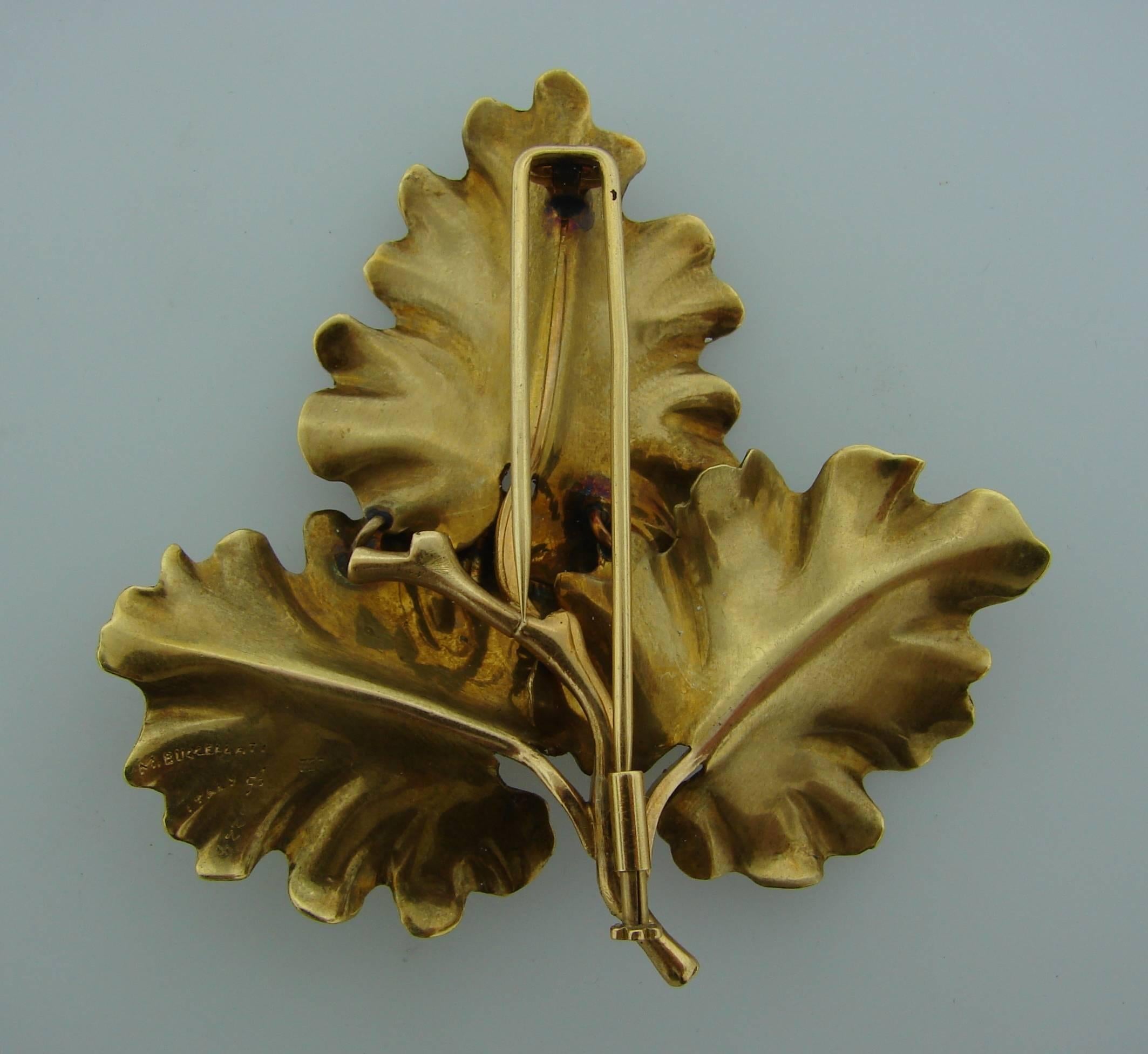 1950s Mario Buccellati Gold Oak Leaves Clip Pin Brooch In Excellent Condition In Beverly Hills, CA