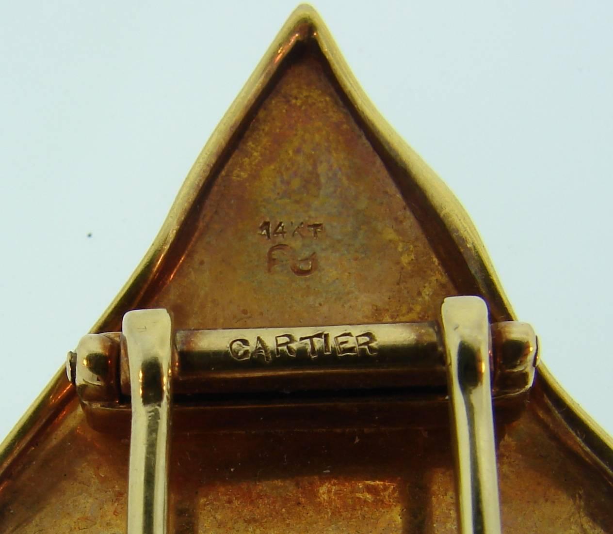 1950er Cartier Gold Traubenblatt-Ohrringe und Clip-Brosche Pin Set im Angebot 1