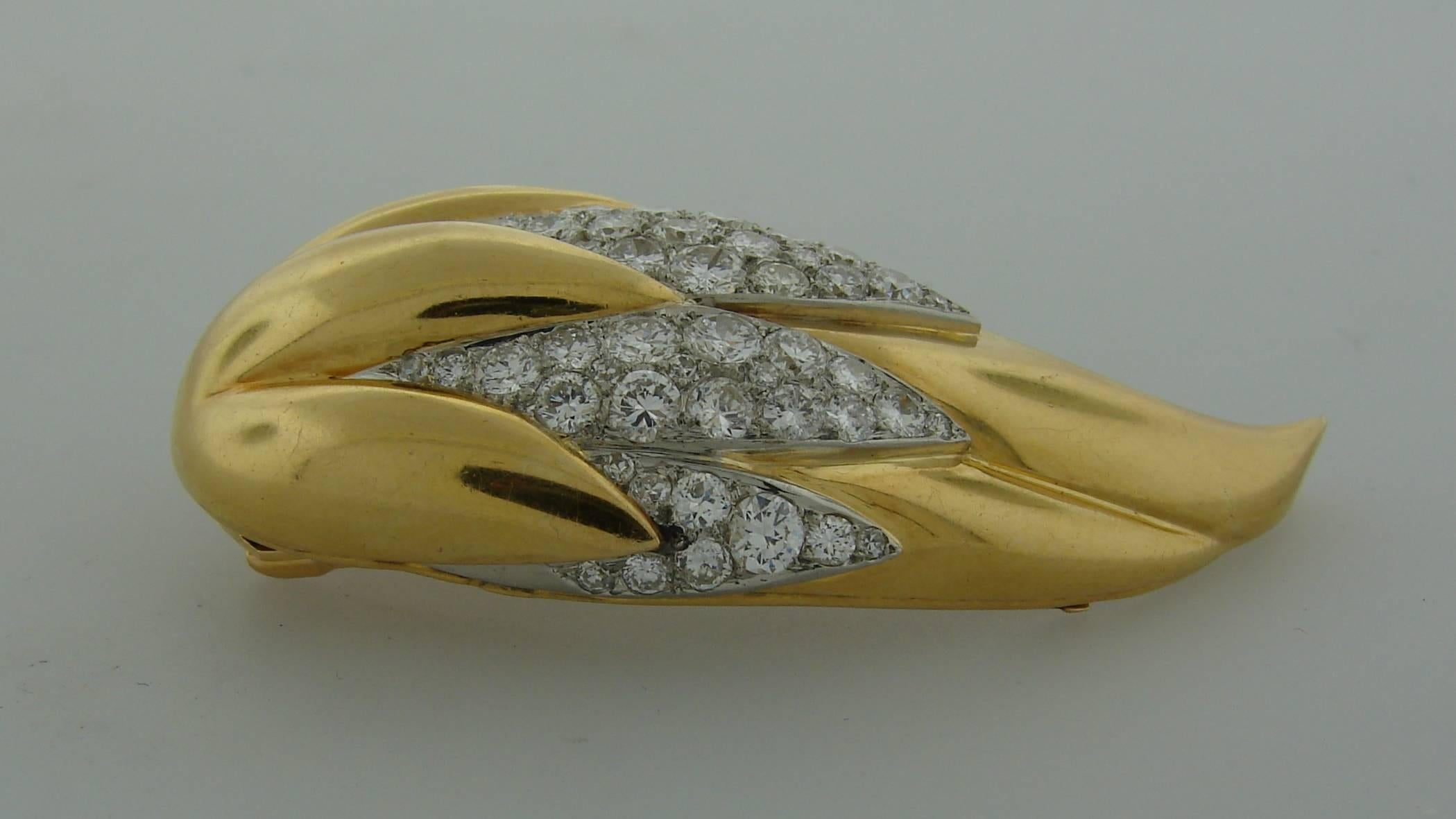 Suzanne Belperron Dents de Loup Diamond Gold Platinum Clip Brooches In Excellent Condition In Beverly Hills, CA