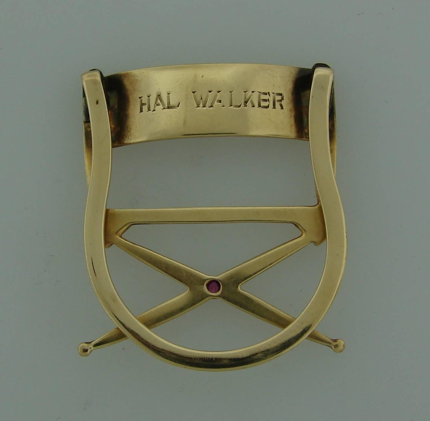 Unique money clip designed as a movie director chair. It was given to Hal Walker by Jerry Lewis who was known for doing some of the earliest Dean Martin and Jerry Lewis films such as At War with the Army and Sailor Beware and some with the team of