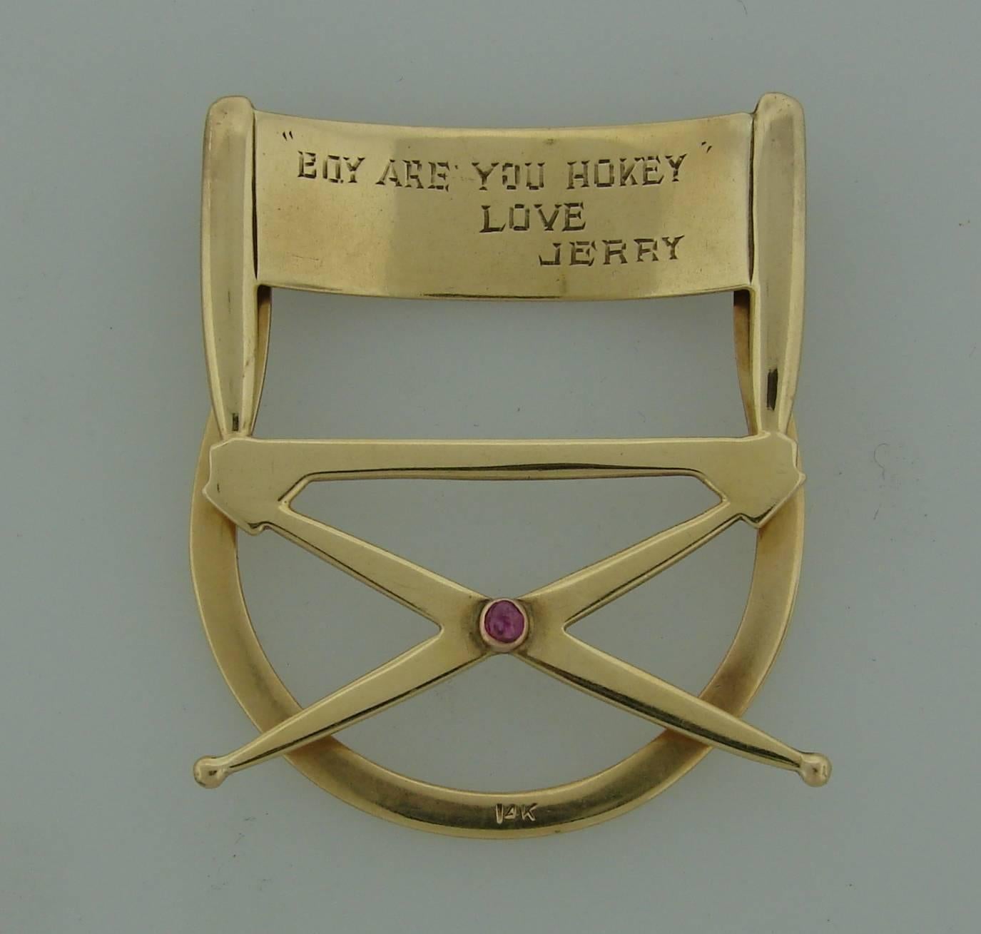 Ruby Gold Movie Director Hal Walker Chair Money Clip Memorabilia In Excellent Condition In Beverly Hills, CA