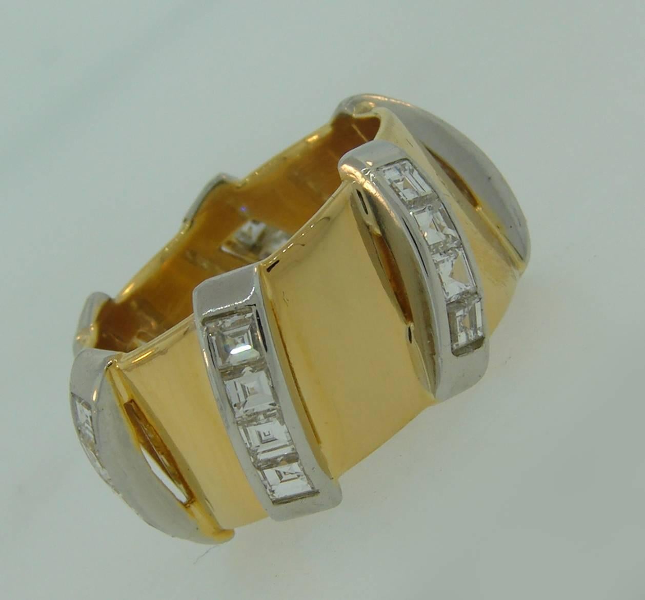 1980s Seaman Schepps Diamond Gold Band Ring In Excellent Condition In Beverly Hills, CA