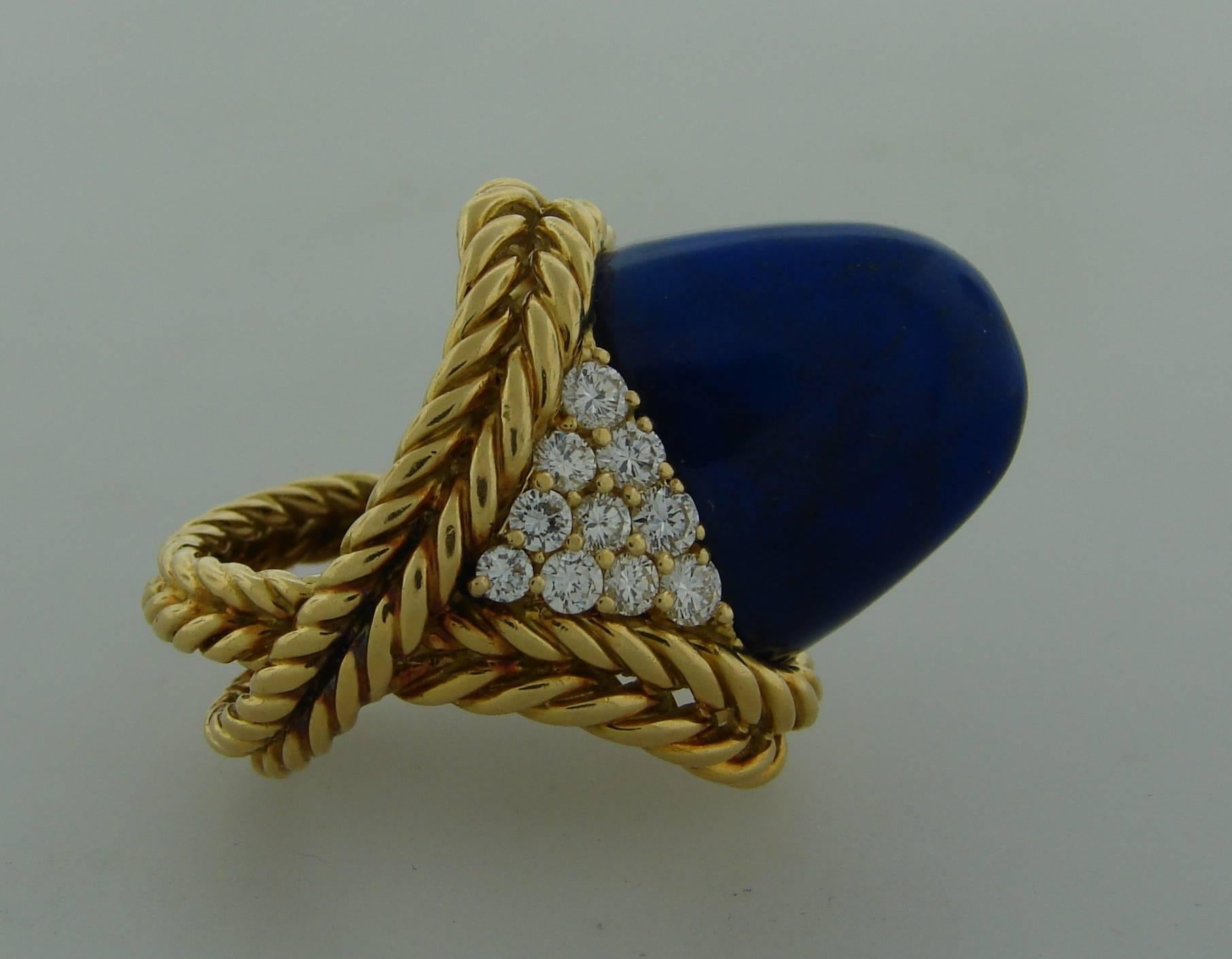 1970s Boucheron Paris Lapis Lazuli Diamond Gold Ring 2