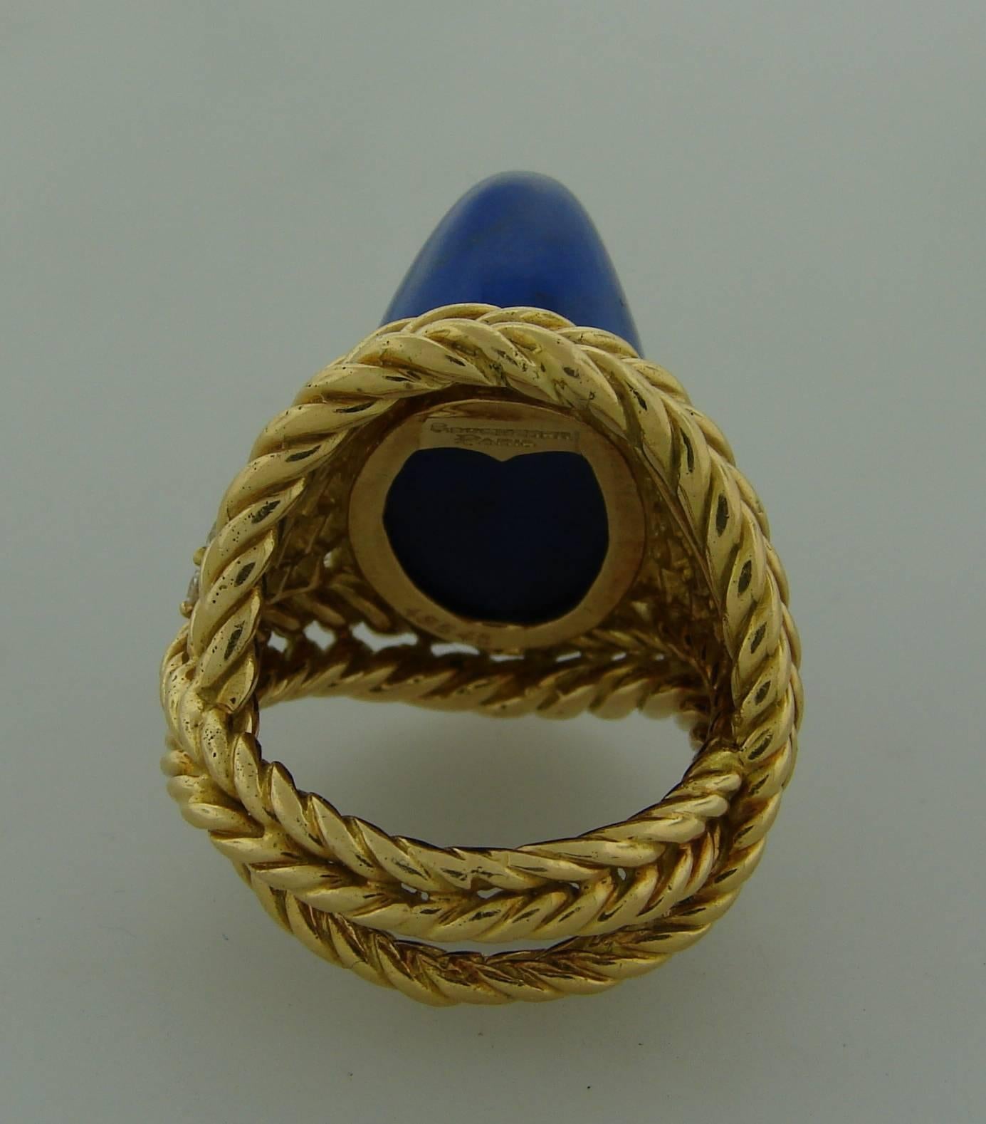 1970s Boucheron Paris Lapis Lazuli Diamond Gold Ring 4