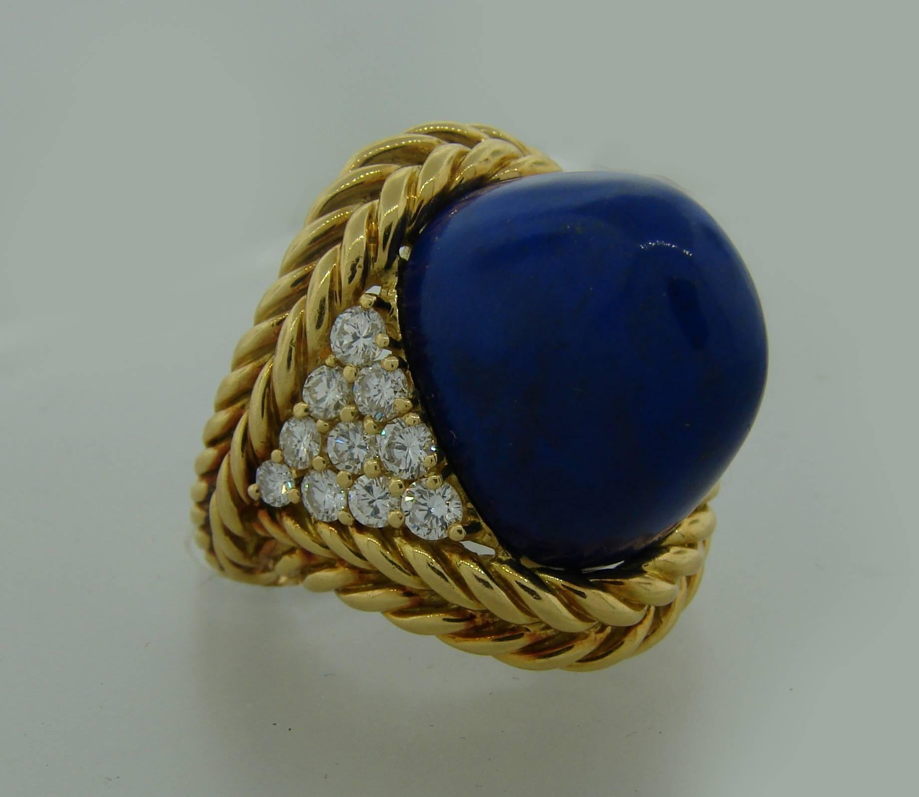 1970s Boucheron Paris Lapis Lazuli Diamond Gold Ring In Excellent Condition In Beverly Hills, CA